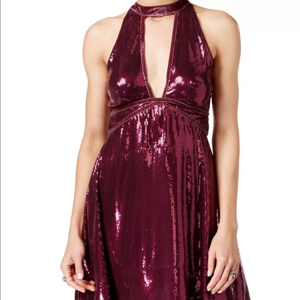NWT FREE PEOPLE PLUM FILM NOIR SEQUIN MINI DRESS